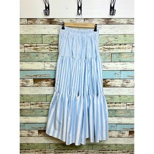 Vintage On the Verge Blue/White Striped Maxi Peasant Skirt Sz Small Made in USA
